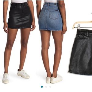 Coated front denim mini skirt